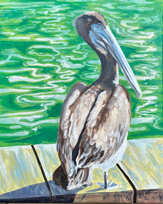 Dockside Pelican Art Print